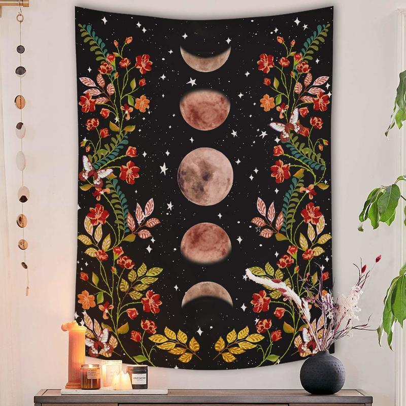 Tapisserie Murale Phases de Lune & Fleurs – Magie Bohème