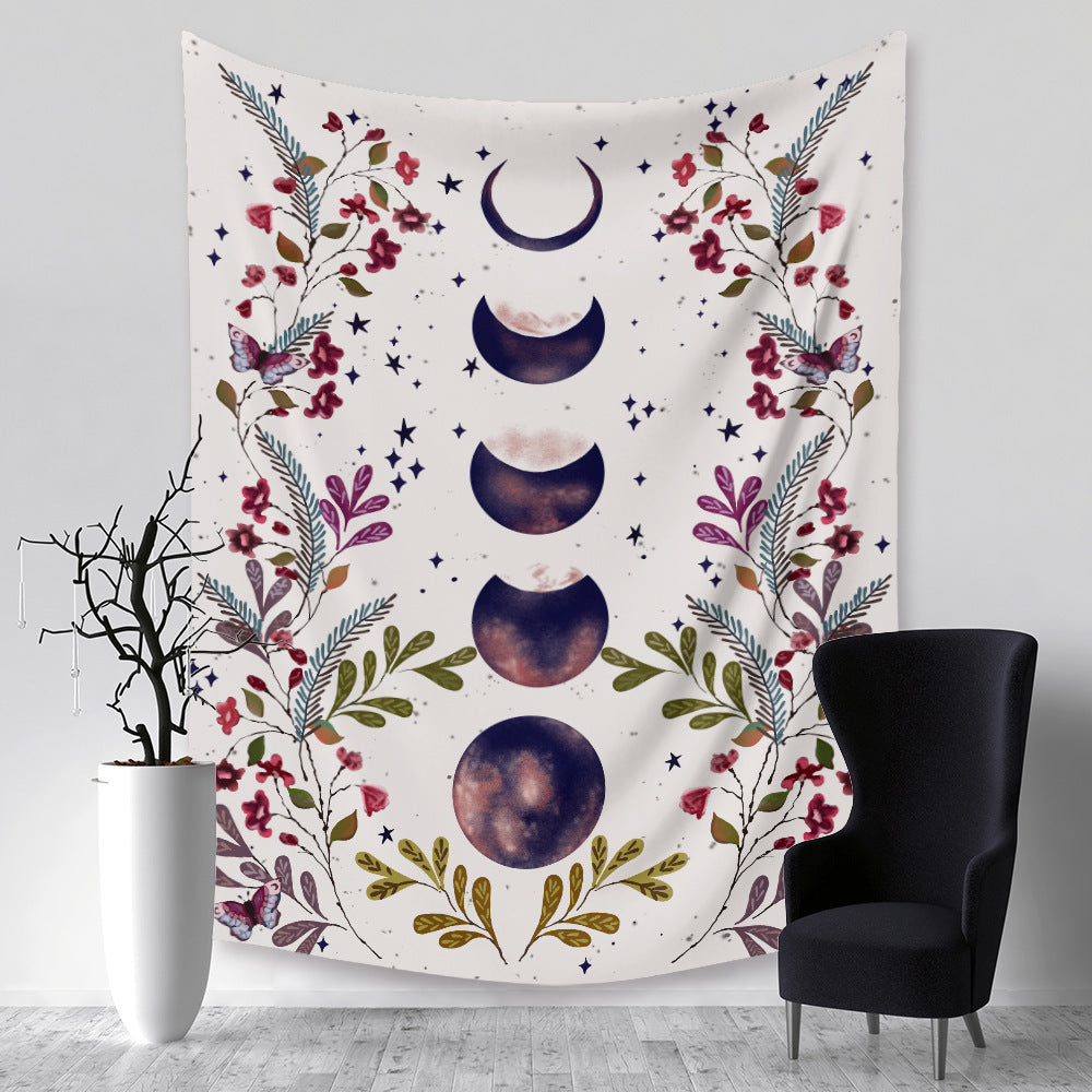 Tapisserie Murale Phases de Lune & Fleurs – Magie Bohème