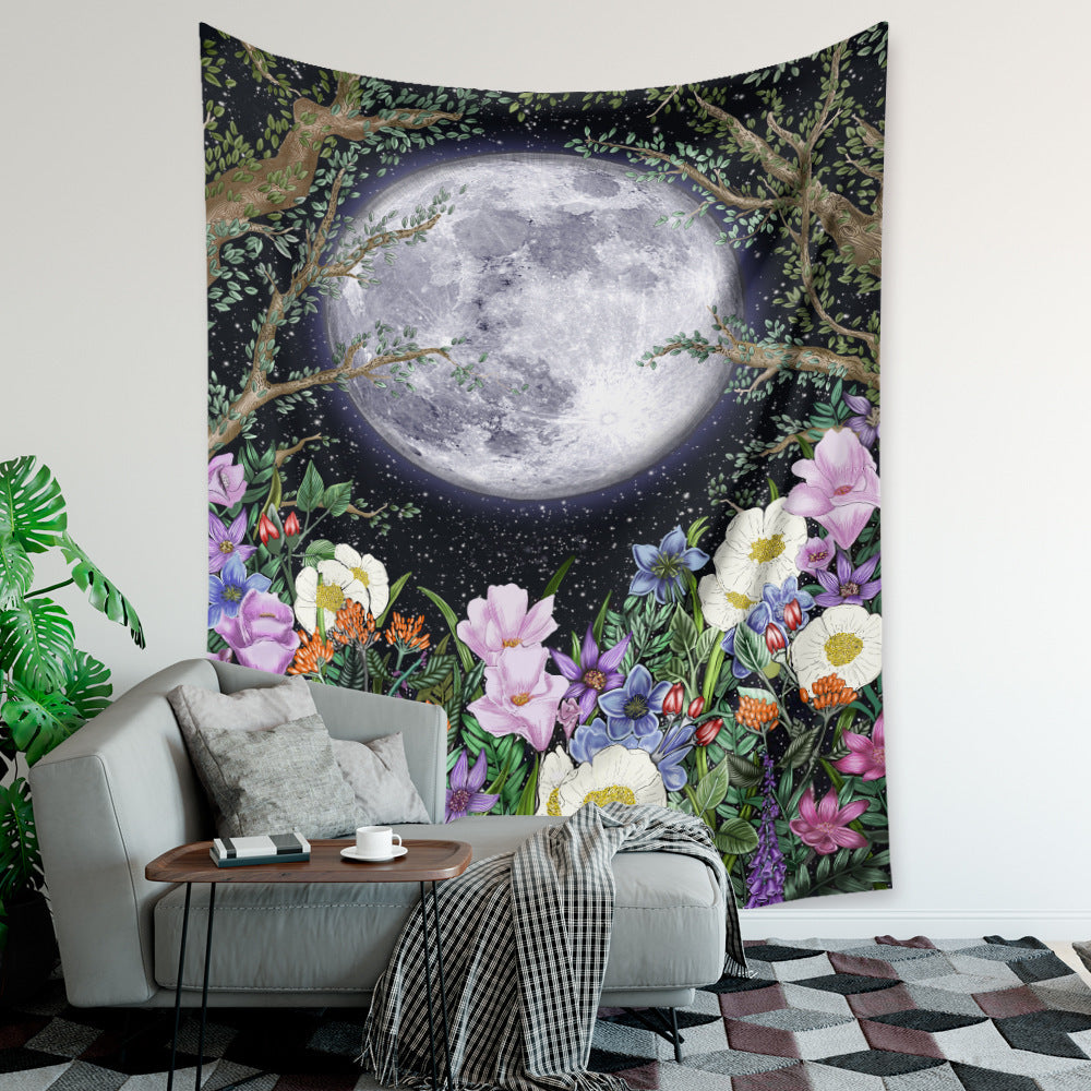 Tapisserie Murale Phases de Lune & Fleurs – Magie Bohème