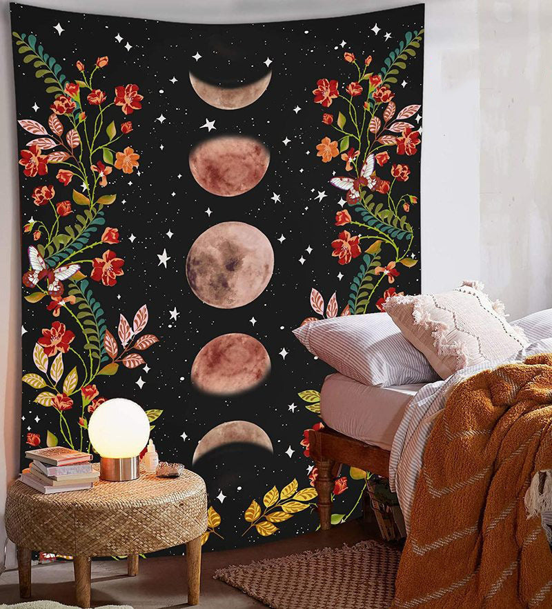 Tapisserie Murale Phases de Lune & Fleurs – Magie Bohème