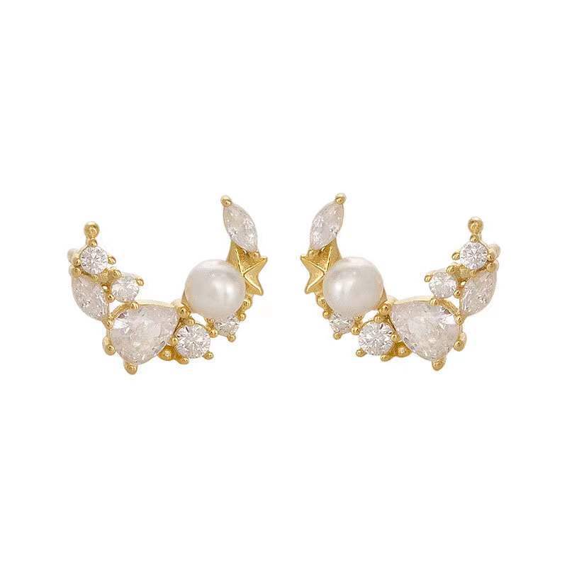 ✨ Boucles d’Oreilles Lune & Perle en Argent S925 – Élégance Céleste