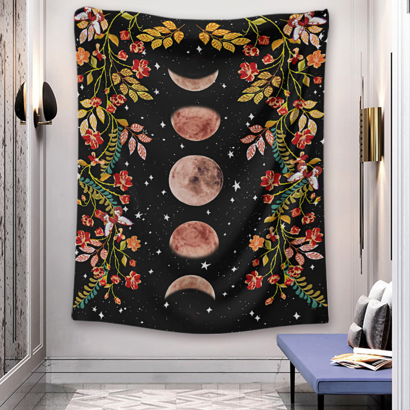 Tapisserie Murale Phases de Lune & Fleurs – Magie Bohème