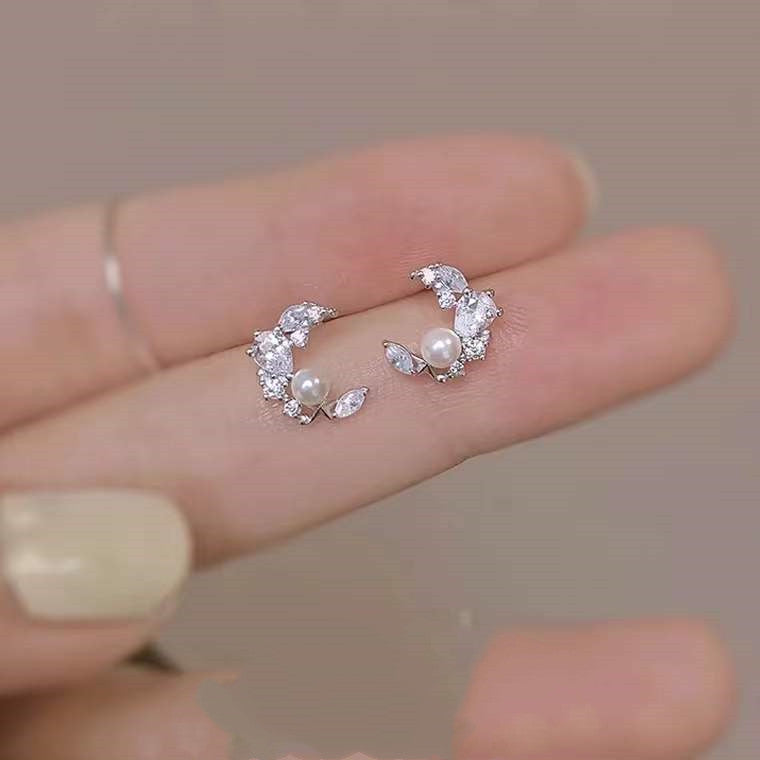 ✨ Boucles d’Oreilles Lune & Perle en Argent S925 – Élégance Céleste