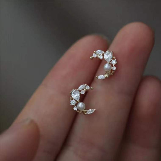 ✨ Boucles d’Oreilles Lune & Perle en Argent S925 – Élégance Céleste