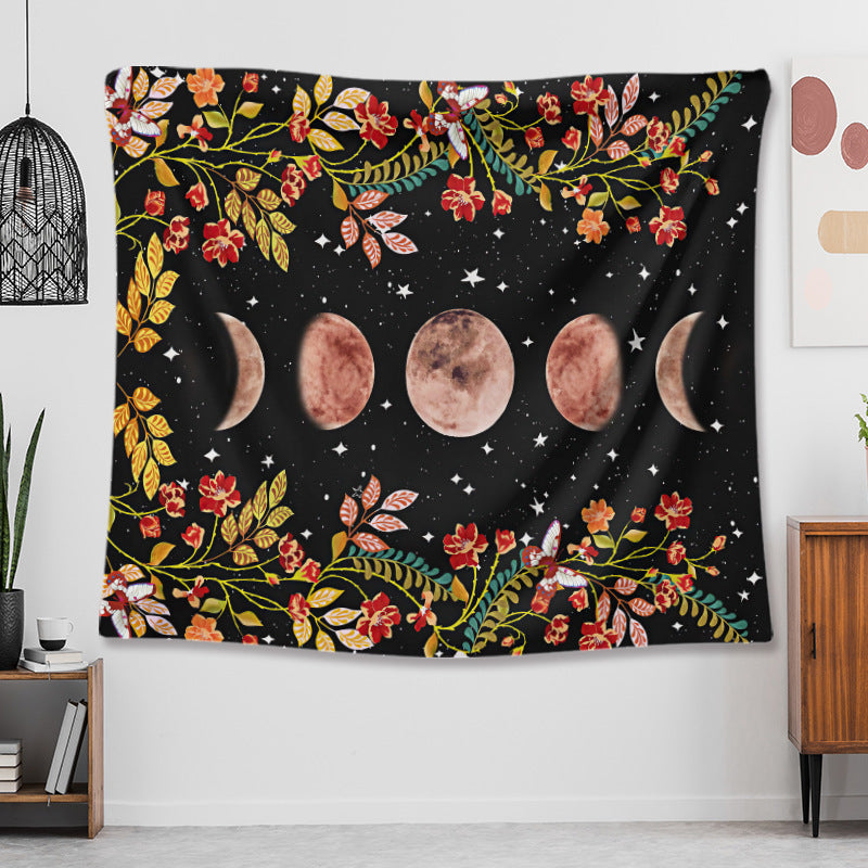 Tapisserie Murale Phases de Lune & Fleurs – Magie Bohème