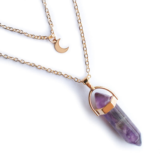 Pendentif Hexagone Cristal & Lune – Élégance Spirituelle