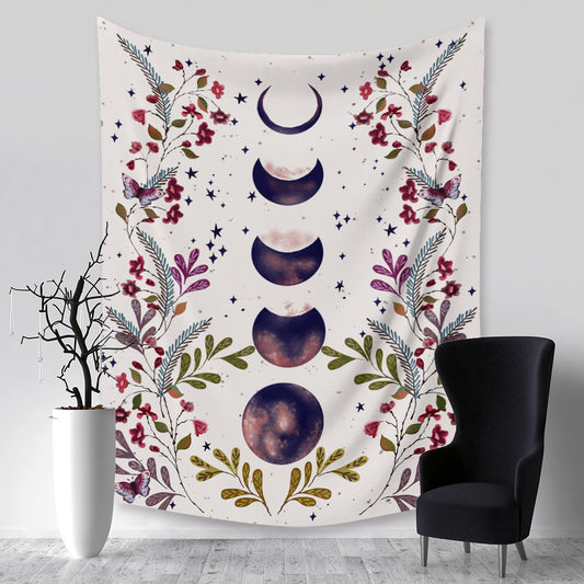 Tapisserie Murale Phases de Lune & Fleurs – Magie Bohème