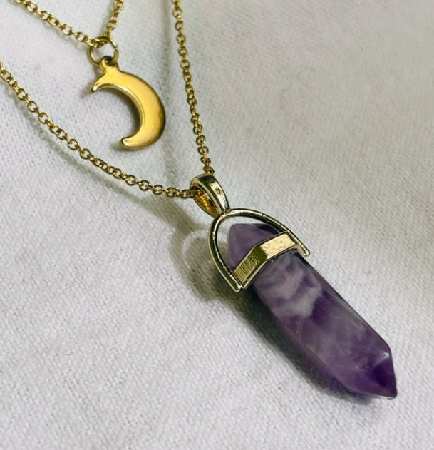 Pendentif Hexagone Cristal & Lune – Élégance Spirituelle