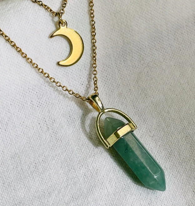 Pendentif Hexagone Cristal & Lune – Élégance Spirituelle