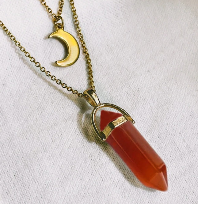 Pendentif Hexagone Cristal & Lune – Élégance Spirituelle