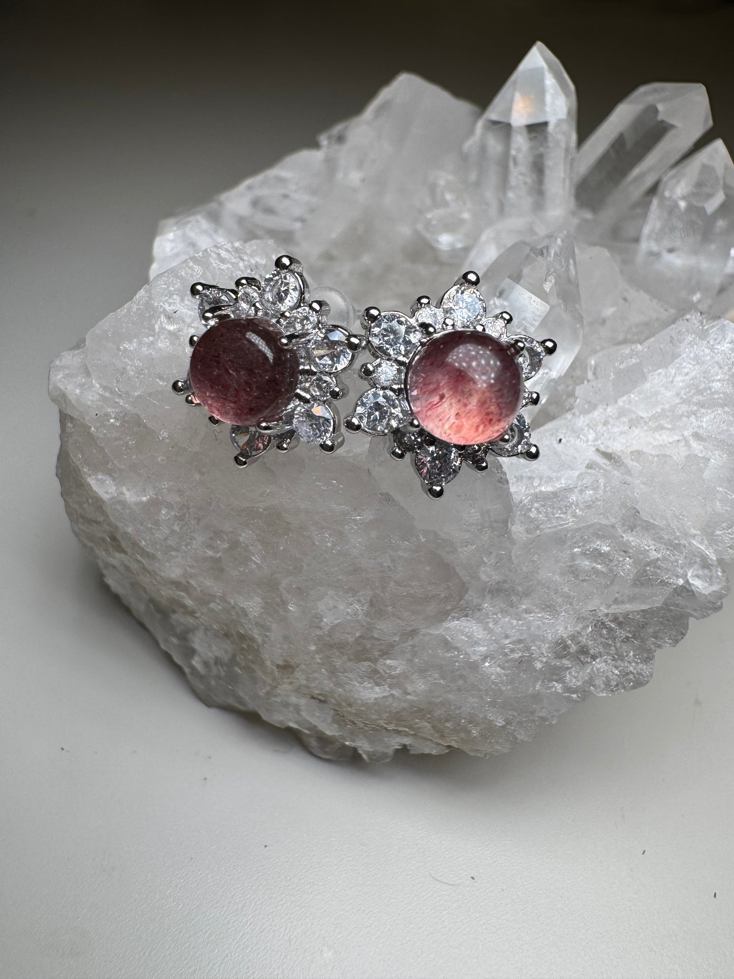 Quartz Fraise - Boucles d'Oreilles