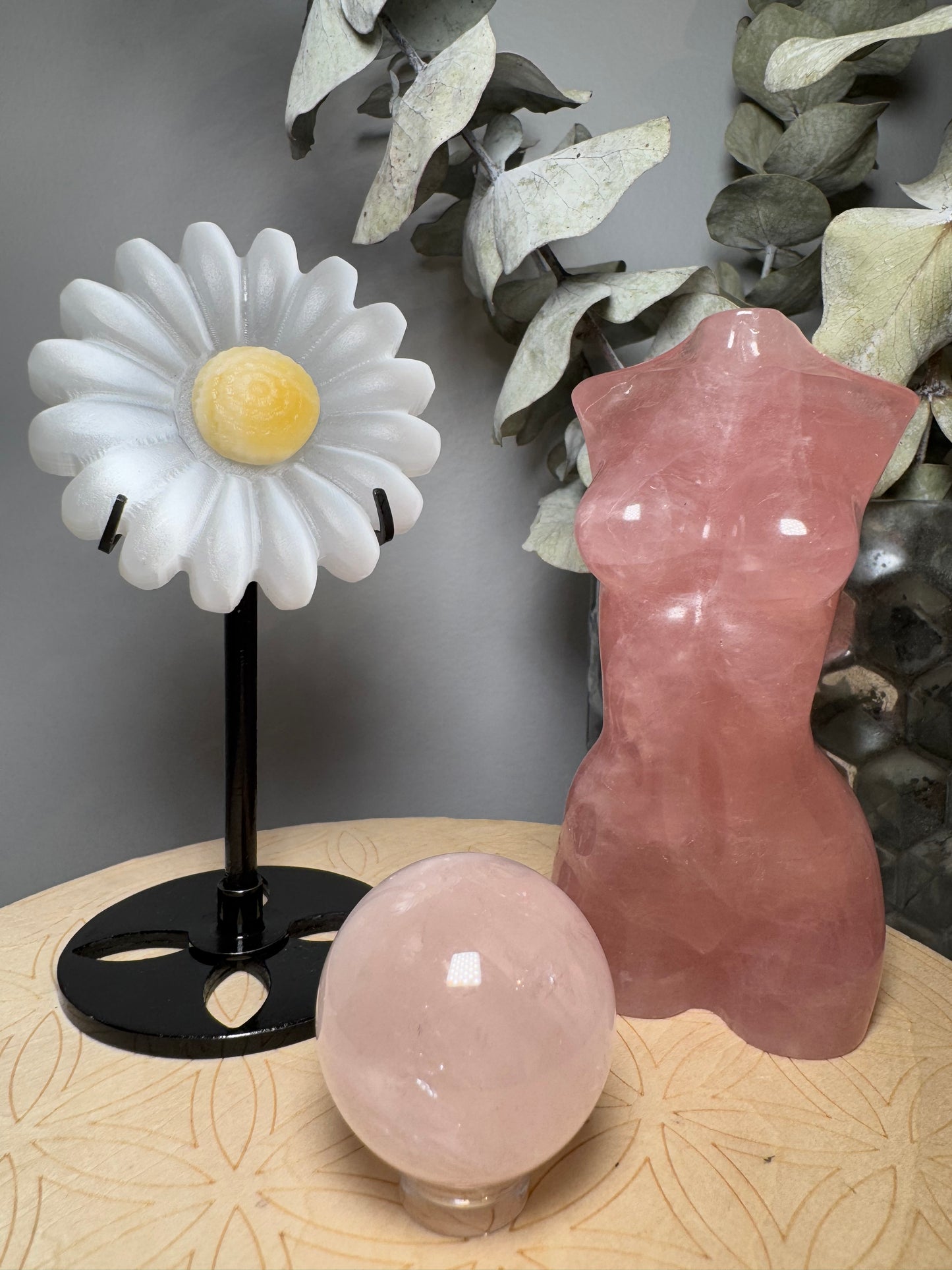 Selenite &amp; Orange Calcite | Flower on stand