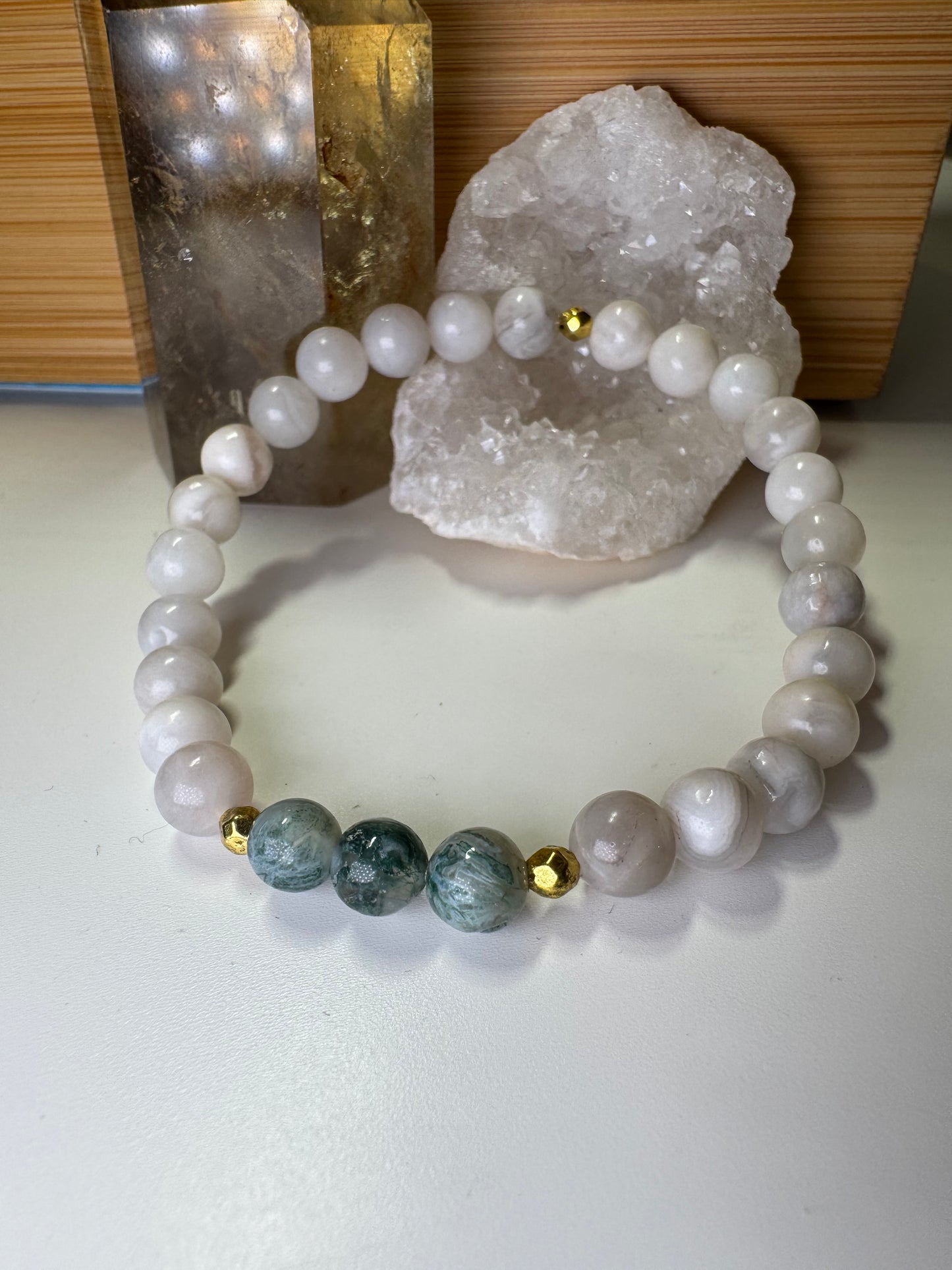 Agate blanche & Agate Mousse - Bracelet