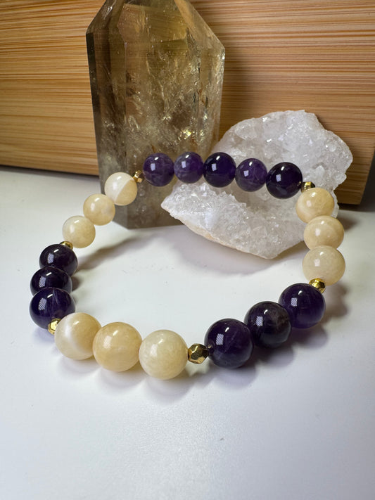 Améthyste & Jade Jaune - Bracelet