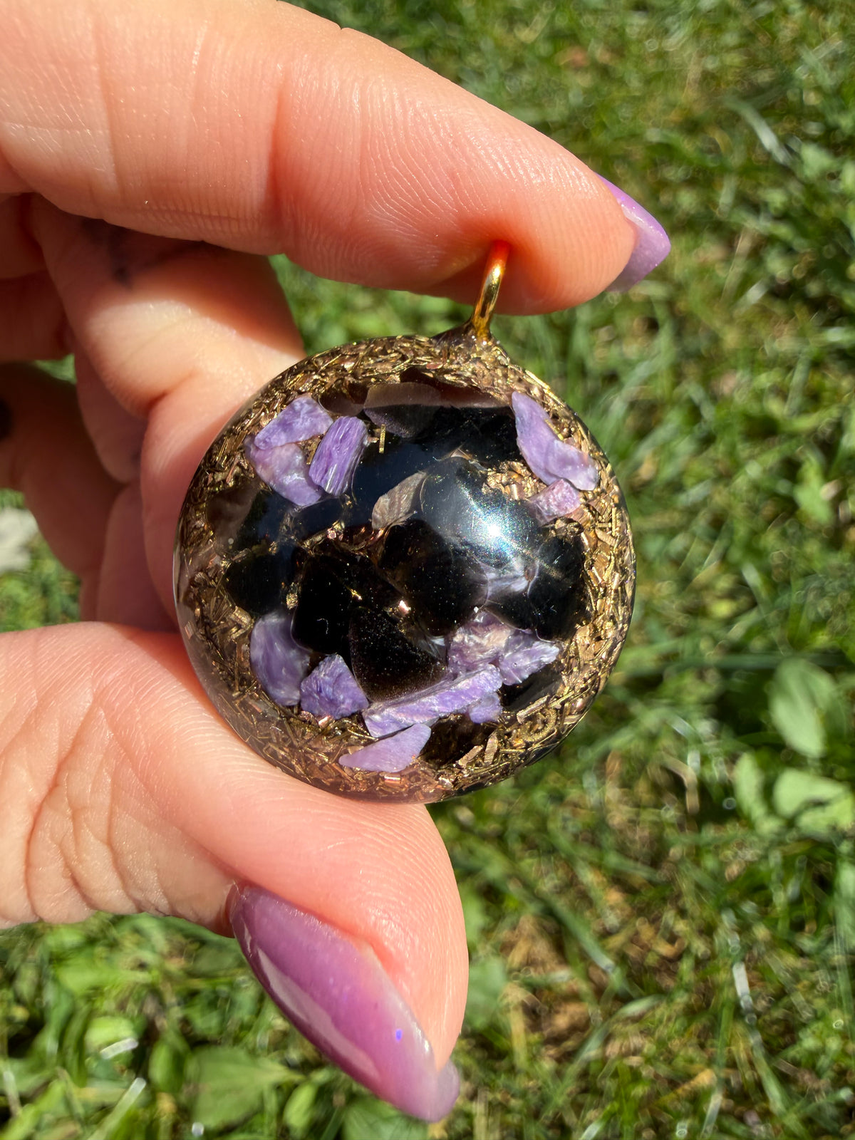 Obsidienne doré & Charoïte - Orgonite 3cm