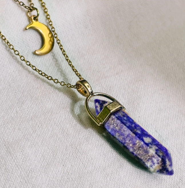 Pendentif Hexagone Cristal & Lune – Élégance Spirituelle
