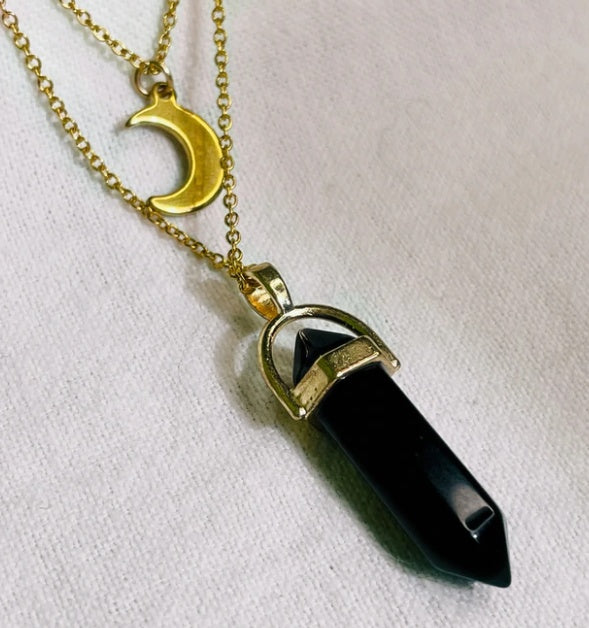 Pendentif Hexagone Cristal & Lune – Élégance Spirituelle